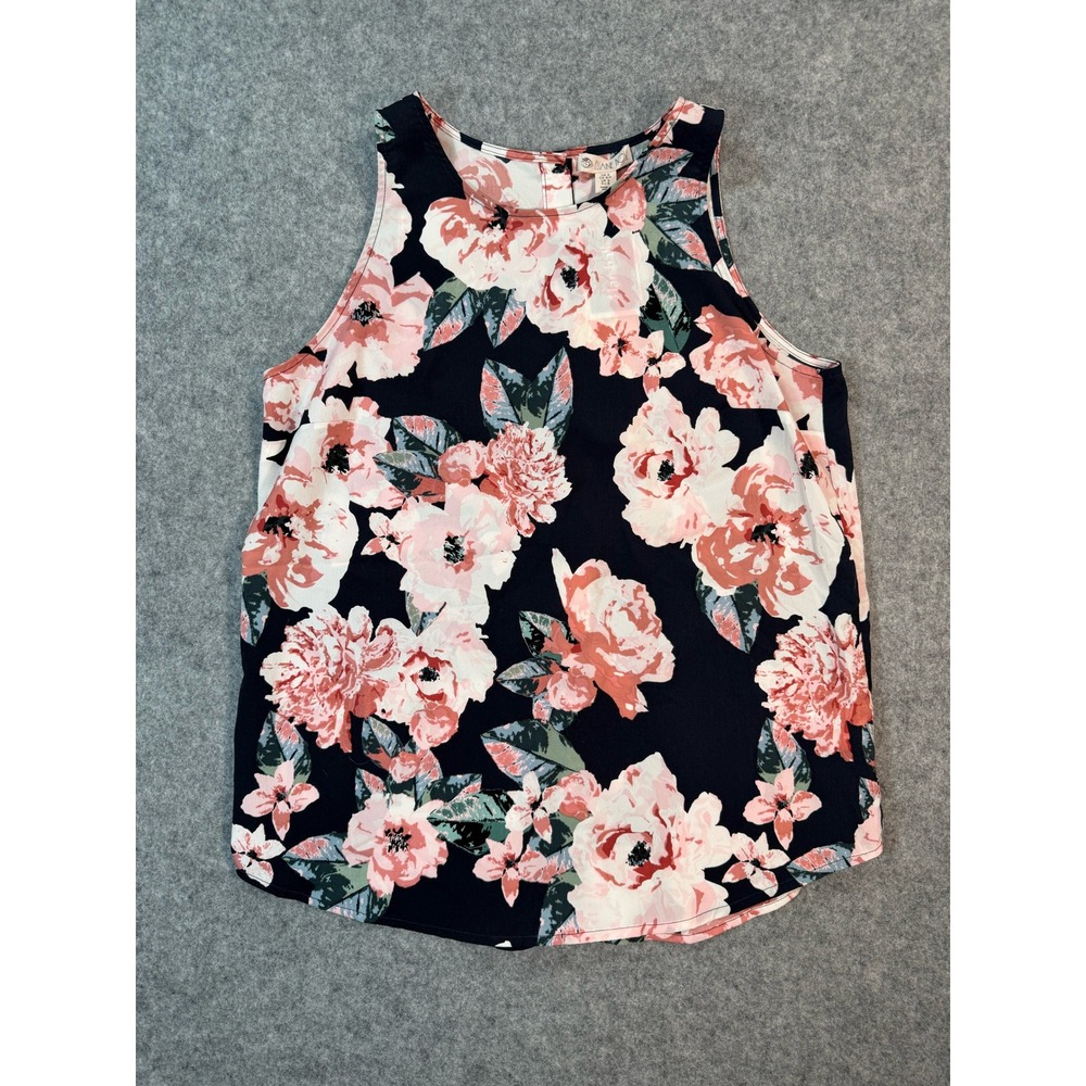 Eliane Rose Navy Pink Floral Sleeveless Button Back Blouse Small NWT